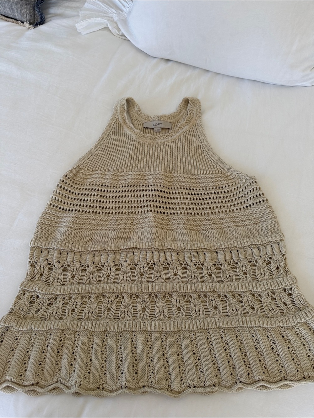 LOFT Cream Crochet Halter Knit Sweater Tank